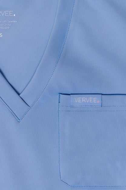 Vervee Scrubs Essential Scrub Top Ceil Blue with side zipper for maternity, postpartum, nursing, pumping, and breastfeeding