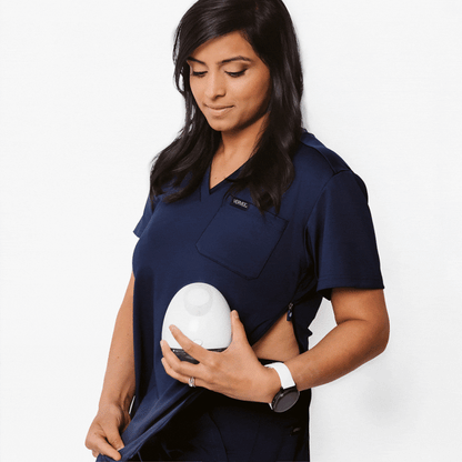 Vervee Scrubs Essential Scrub Top Navy with side zipper for maternity, postpartum, nursing, pumping, and breastfeeding