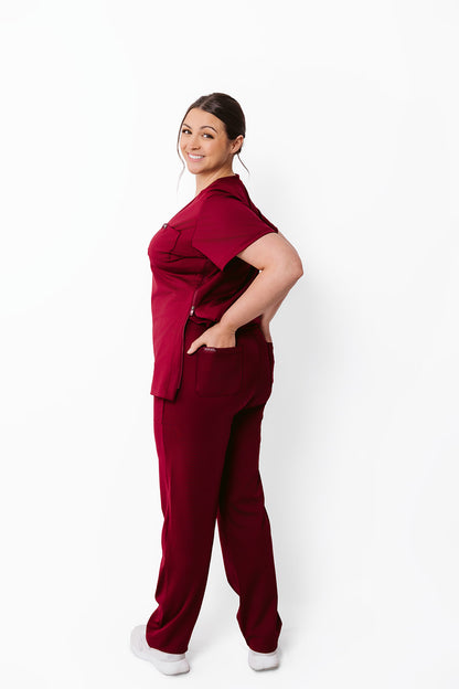 Vervee Scrubs Essential Straight Leg Pants and Scrub Top with Zipper for Women in Maroon, luxury, stretchable, plus size
Maternity, postpartum, nursing, pumping, breastfeeding